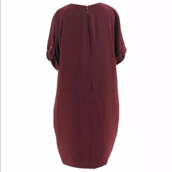 RALPH LAUREN Bordeaux Red Burgundy Plus V-Neck Shift Dress 14 14W 0X 1X - Picture 2 of 5